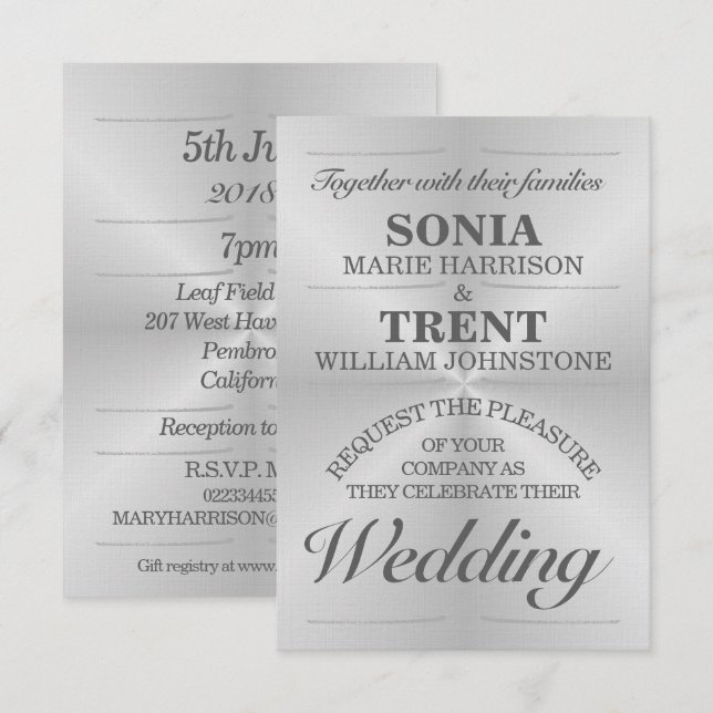 Bürstenhaltiges Aluminium Moderne Hochzeitseinladu Einladung (Vorne/Hinten)