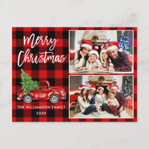 Bürstenschrift Truck 2 Foto Weihnachten Rot Karier Postkarte