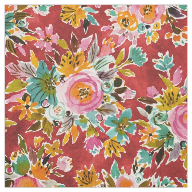 BURSTING Bold Red Watercolor Blumenstoff Stoff (Muster)