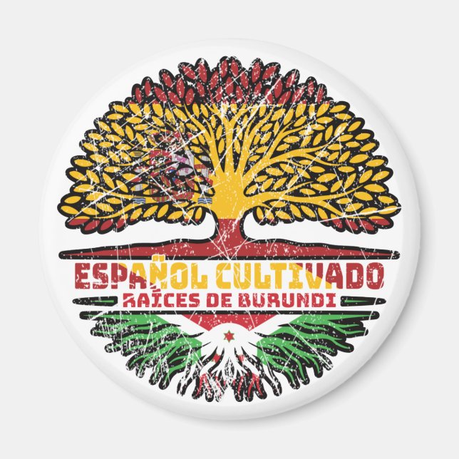 Burundi Burundian Spanisch Tree Roots Flag Magnet (Vorne)