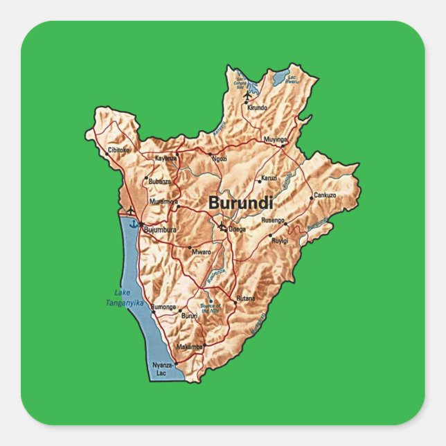 Burundi-Kartenaufkleber Quadratischer Aufkleber (Vorderseite)