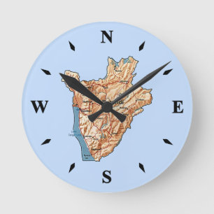 Burundi Map Clock Runde Wanduhr