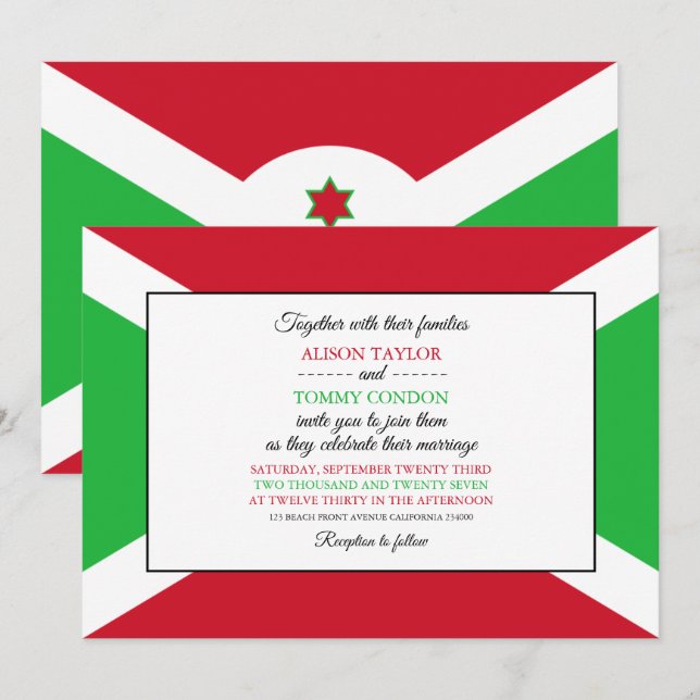 Burundische Flagge, Flagge von Burundi Hochzeit Einladung (Vorne/Hinten)