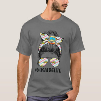Bus Aide Life Messy Bun Hair Niedlich School Bus D T-Shirt