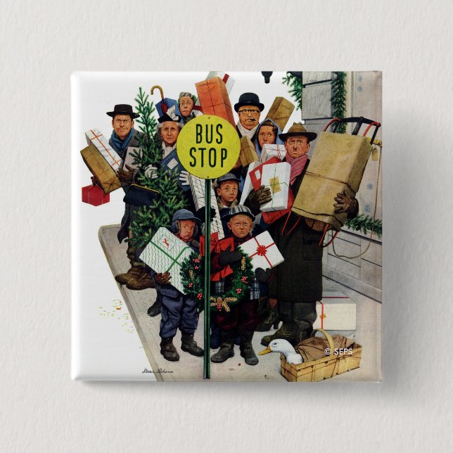Bus Halt zu Weihnachten Button (Vorderseite)