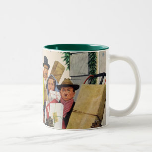 Bus Halt zu Weihnachten Zweifarbige Tasse