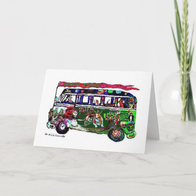 Bus Hippie Basset Hound - Carte de vacances (Devant)