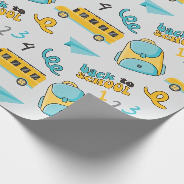 Bus- und Rucksackschule - Nahtloses Wrapping Paper Geschenkpapier (Ecke)