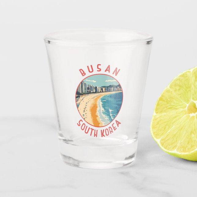 Busan Haeundae Beach Retro Distressed Circle Schnapsglas (Vorderseite)