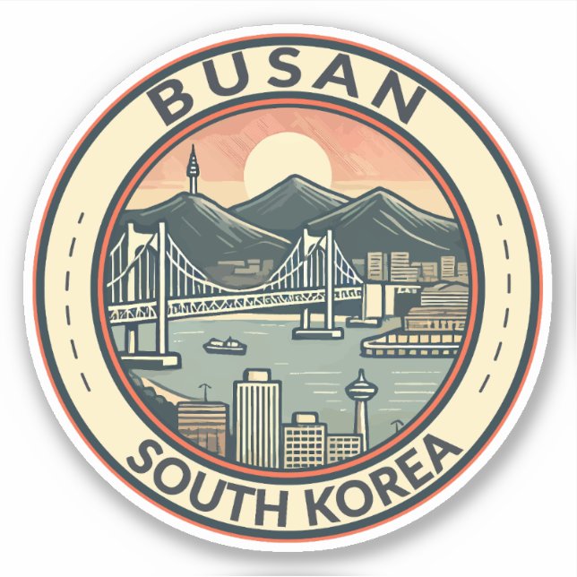 Busan South Korea Bridge Travel Art Abzeichen Aufkleber (Vorderseite)