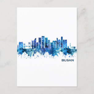 Busan South Korea Skyline Blue Einladungspostkarte