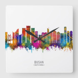 Busan South Korea Skyline Quadratische Wanduhr