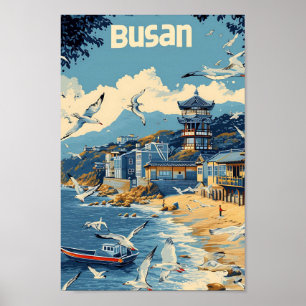 Busan Südkorea Vintage Kunstreise Illustration Poster