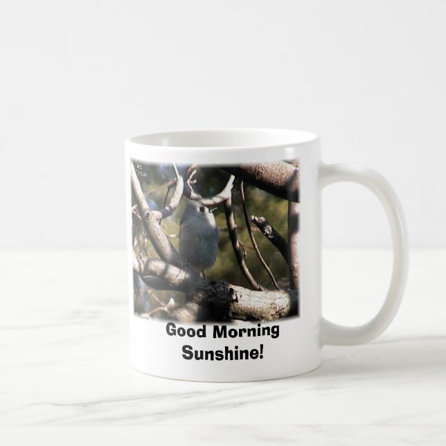 büscheliger Titmouse, guter Morgen-Sonnenschein! Kaffeetasse (Rechts)
