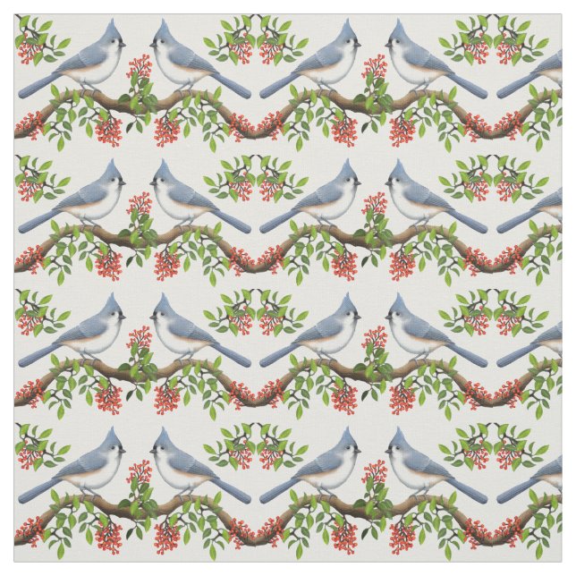 Büscheliger Titmouse-Vögel mit Beeren-Gewebe Stoff (Muster)