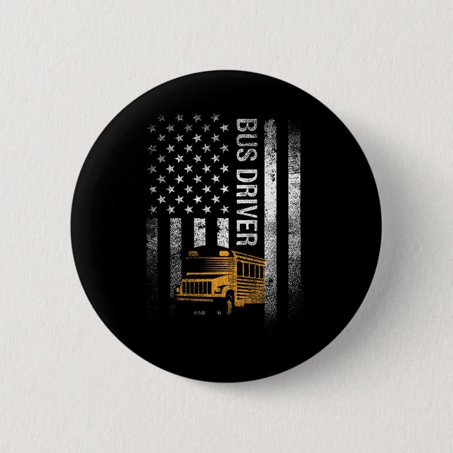 Busfahrer US sa American Flag Funny Bus Driver Ges Button (Vorderseite)