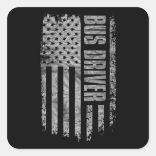 Busfahrer USA-Flagge Distressed-Design Quadratischer Aufkleber