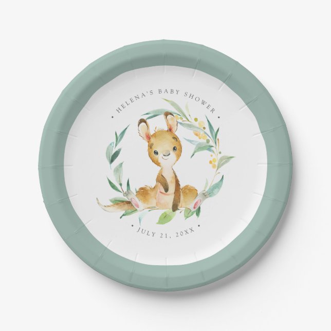 Bush Baby Kangaroo Baby Shower Paper Plate Pappteller (Vorderseite)