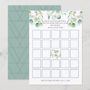 Bush Baby Koala Baby Showdusche Bingo Game Card Einladung