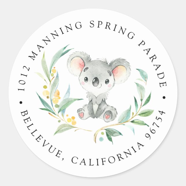 Bush Baby Koala Rücksendeadresse Runder Aufkleber (Vorderseite)