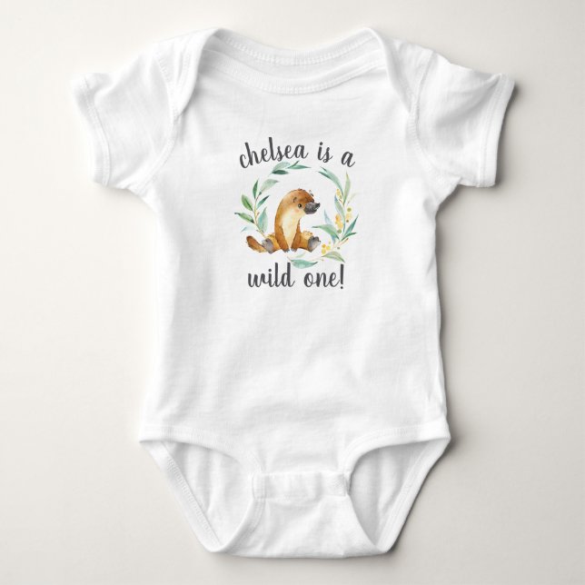 Bush Baby Platypus Personalisiert erster Geburtsta Baby Strampler (Vorderseite)