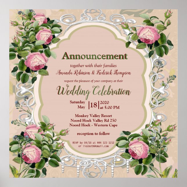 Bush Garden Green Soft Pink Roses Poster (Vorne)
