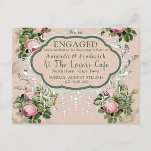 Bush Garden Green - Soft Pink Roses Verlobung Einladungspostkarte