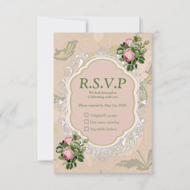 Bush Garden Green - weiche rosa Rosen RSVP Karte (Vorderseite)