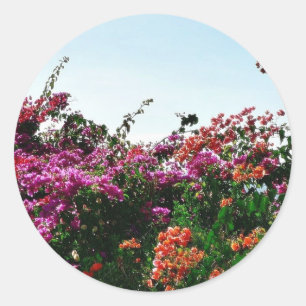 Bush mit lila roten und orange Blumen Runder Aufkleber