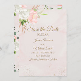 Bush Pink und Gold Aquarellblumen Save the Date Einladung