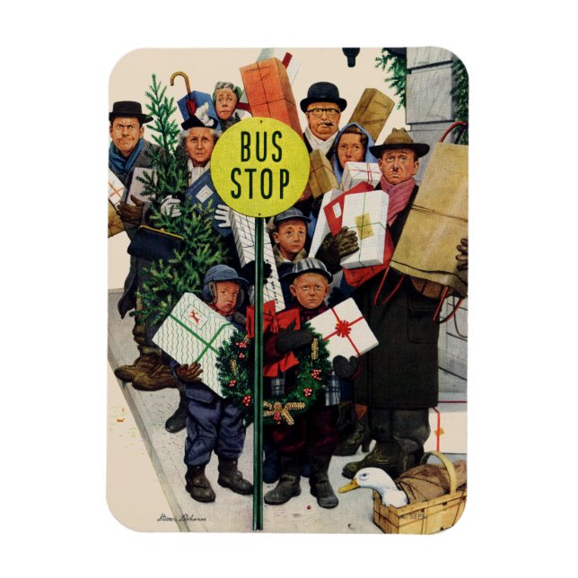 Bushaltestelle zu Weihnachten Magnet (Vertikal)