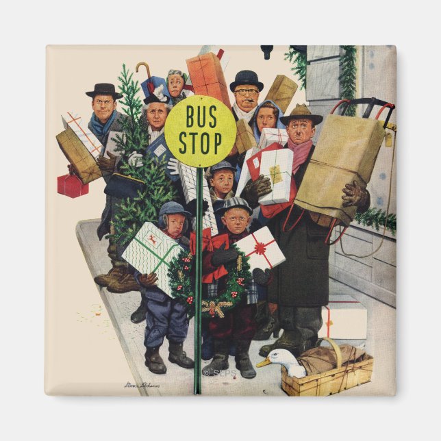 Bushaltestelle zu Weihnachten Magnet (Vorne)