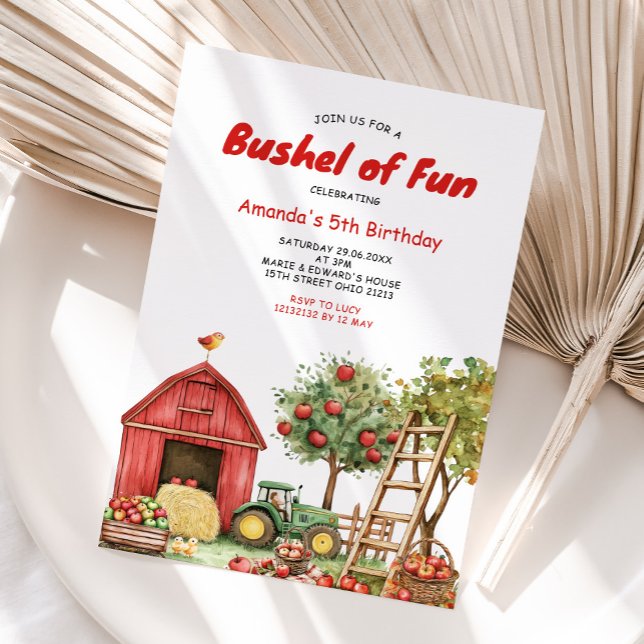 Bushel of Fun Birthday Girl Red Gingham Party Einladung (Von Creator hochgeladen)