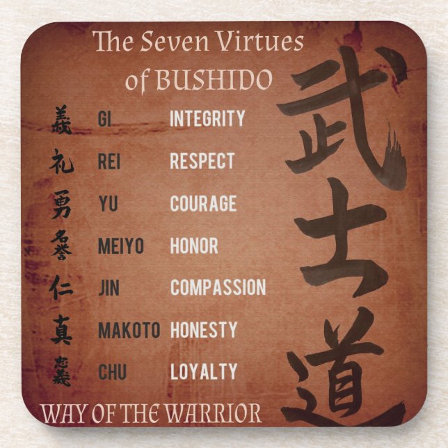 BUSHIDO VIRTUES GETRÄNKEUNTERSETZER (Vorderseite)