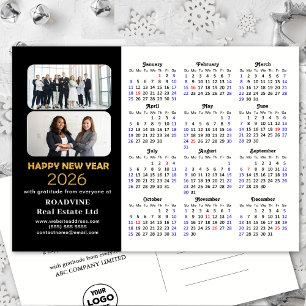Business 2026 Kalender Moderner Schwarzer Glitzer Feiertagspostkarte