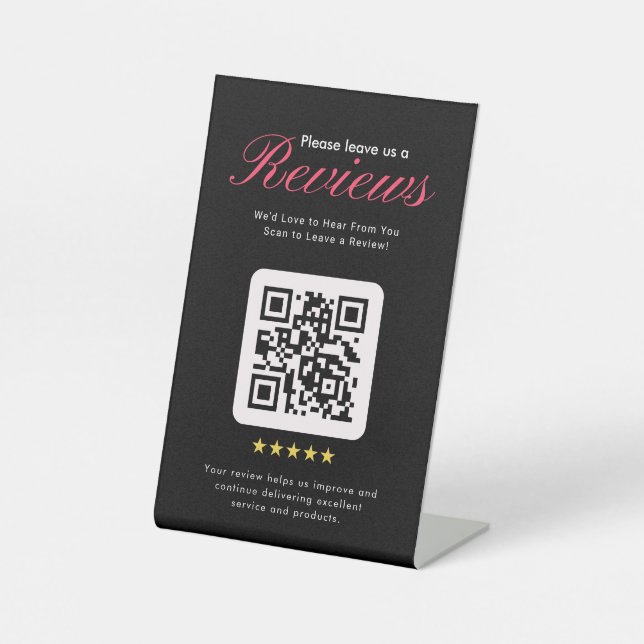 Business 5 Star Review QR Code Business Tabletop  Sockelschild (Vorderseite)