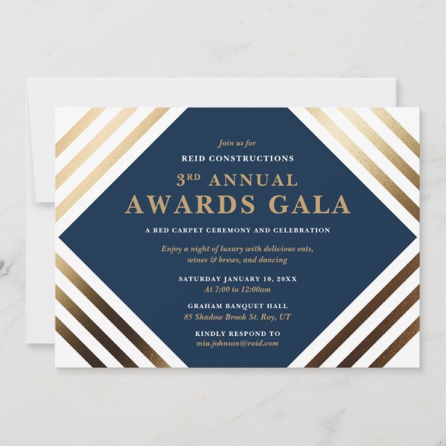 Business Awards Gala Elegante Gold & Navy Einladung (Vorderseite)