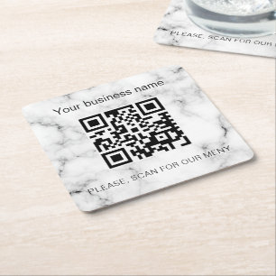 Business Bar Restaurant Marble Menü Scan qr Code Rechteckiger Pappuntersetzer