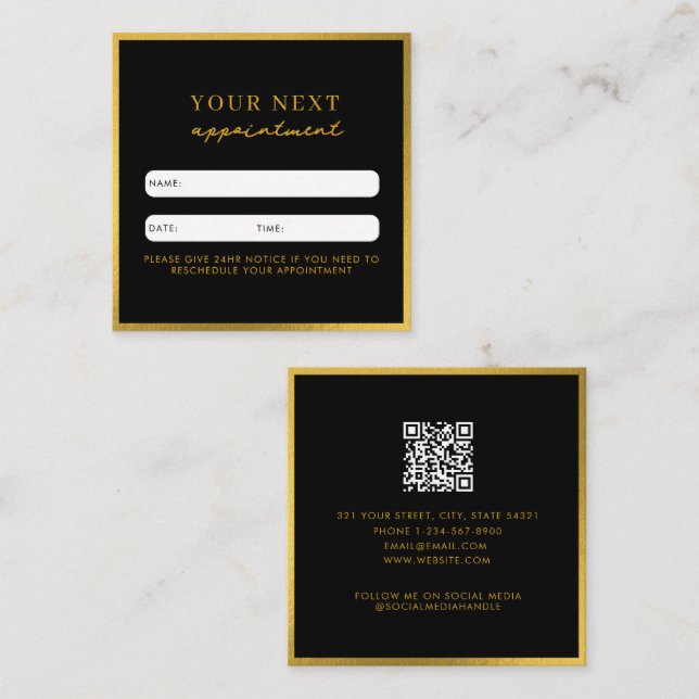 Business Beauty Termin Karte Schwarzes Gold (Vorne/Hinten)