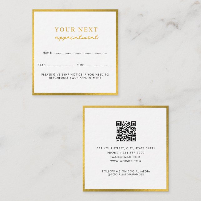 Business Beauty Termin Karte White Gold (Vorne/Hinten)