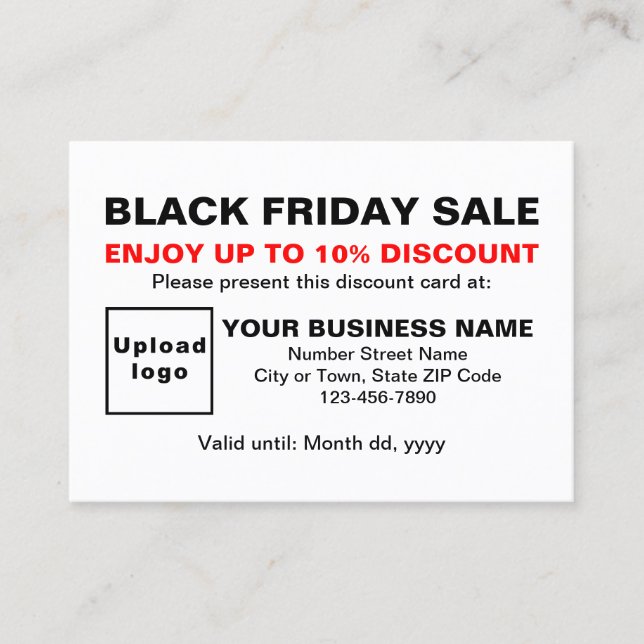 Business Black Friday Sale auf der White Discount  Rabattkarte (Vorderseite)