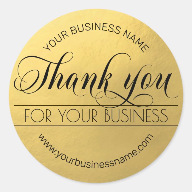 Business Black Gold Script Calligraphy Vielen Dank Runder Aufkleber (Vorderseite)