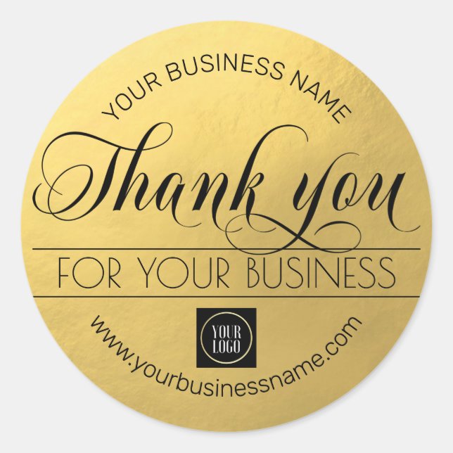 Business Black Gold Script Kalligraphie Vielen Dan Runder Aufkleber (Vorderseite)