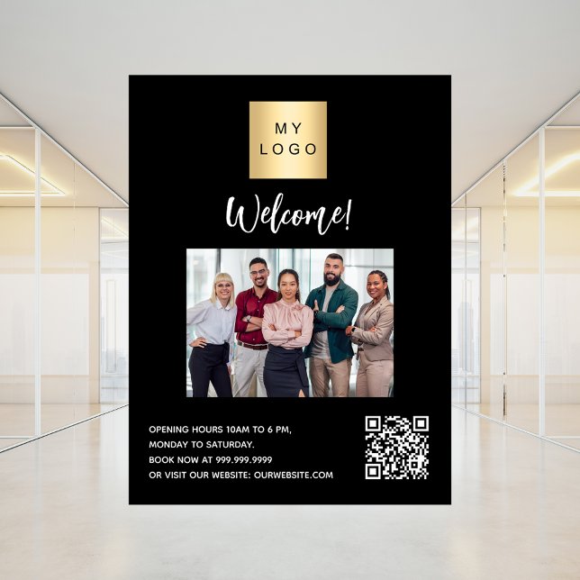 Business Black Logo Foto willkommen QR-Code Fensteraufkleber (Von Creator hochgeladen)