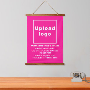 Business Brand on Pink Hanging Tapestry Wandteppich Mit Holzrahmen