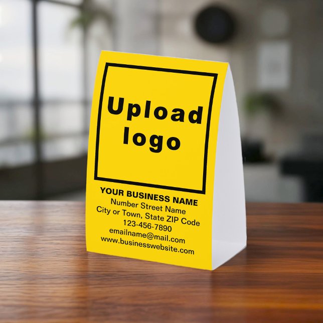 Business Brand on Yellow Tent Style Table Sign Tischaufsteller (Yellow paper table sign tent style with your business brand)