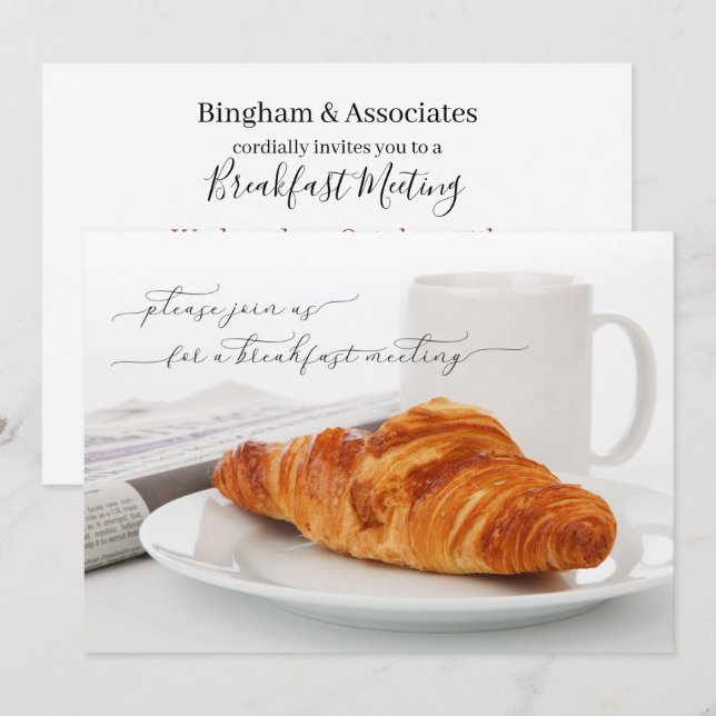 Business Breakfast Meeting Kaffee und Croissant Einladung (Vorne/Hinten)