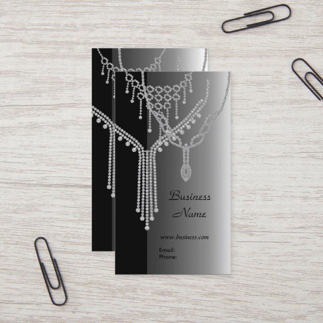 Business Card Elegante Juwelen Silver Gray Visitenkarte (Vorderseite/Rückseite Beispiel)