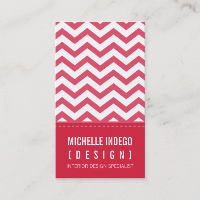 BUSINESS CARD fett-trendy Zickzack Streifen rot Visitenkarte (Vorderseite)