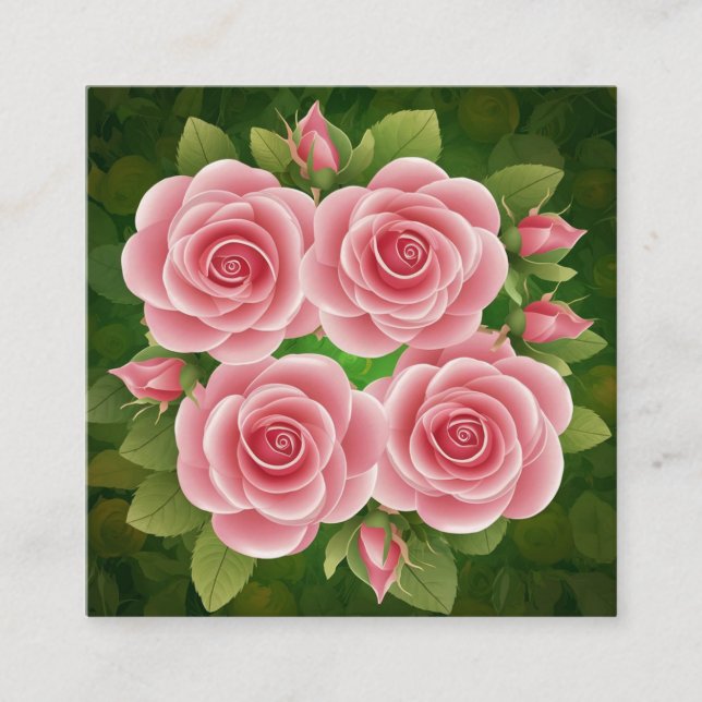 Business Card Floral Pink Roses Quadratische Visitenkarte (Vorderseite)